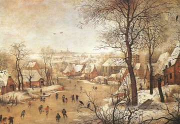  Winter Kunst - Winter Landschaft mit einer Vogel Falle Bauer genre Pieter Brueghel der Jüngere